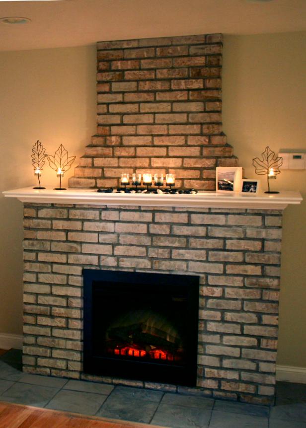 corner brick fireplace makeover