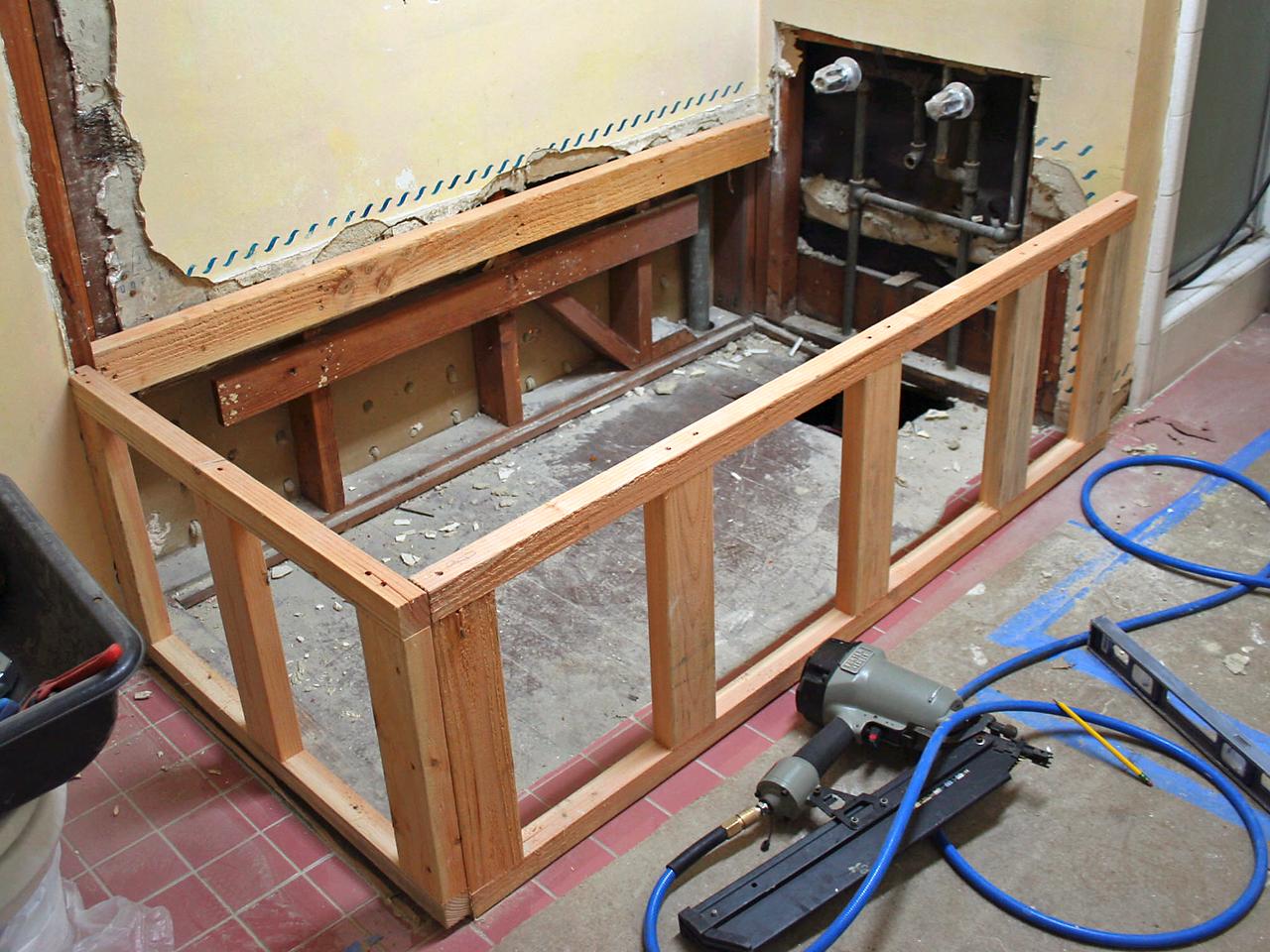 Replacing A Bathtub With Deck Tub, How To Build A Frame For A Drop In Bathtub