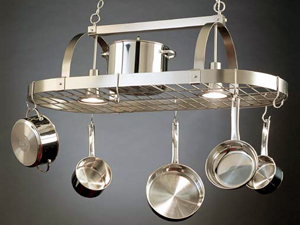 Kitchen Holder Rack Storage Hanging With Lights 10 Hooks For Pots And Utensils