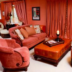 family room dressed in red