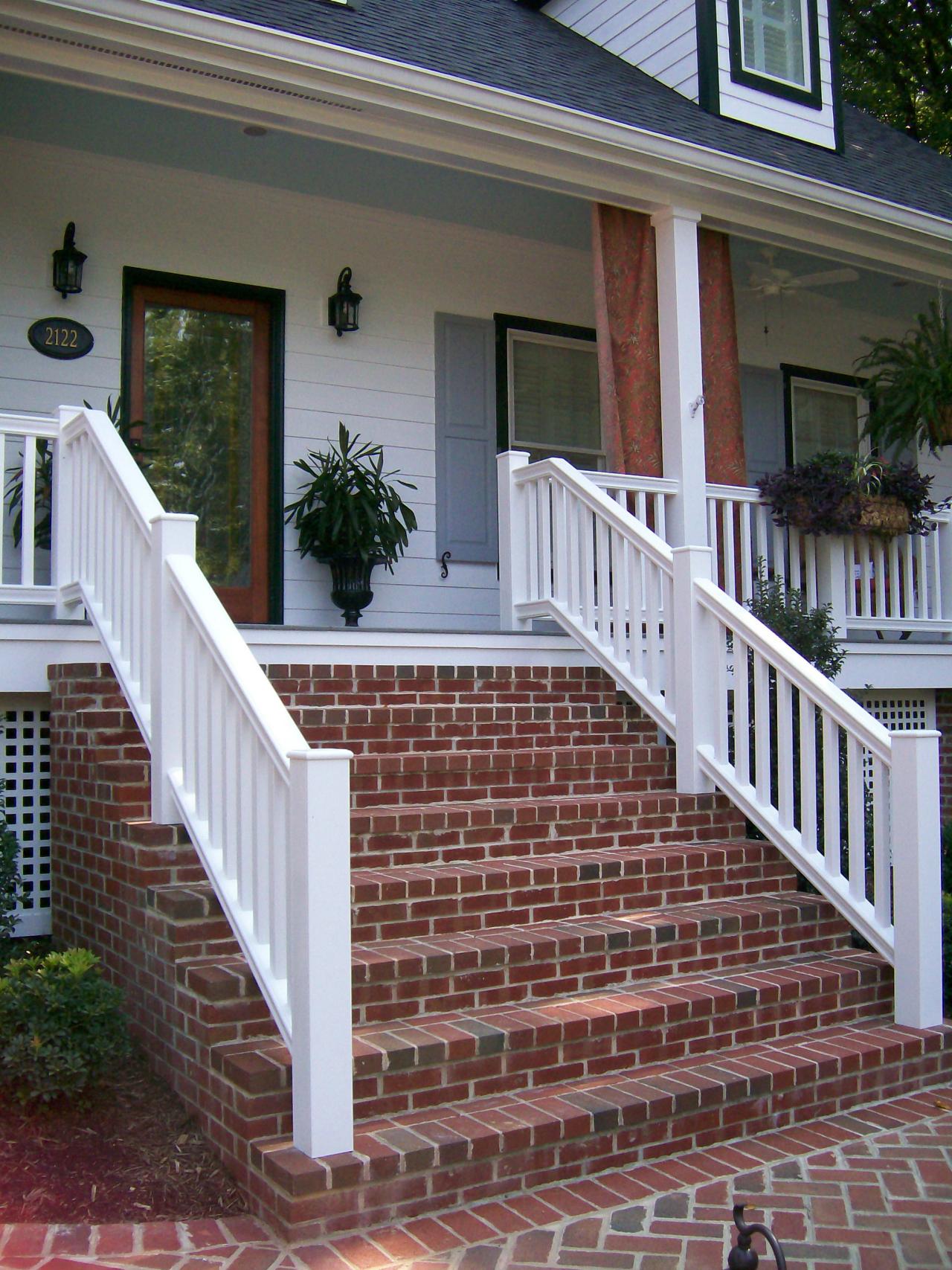 White Porch With Red Brick Steps | HGTV