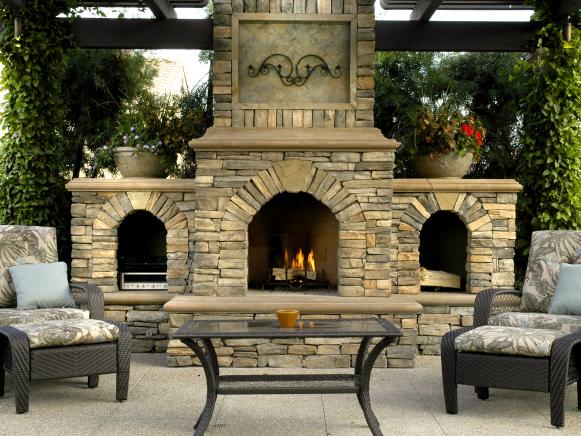 Backyard with Stone Fireplace 