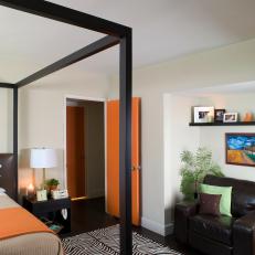 Neutral Contemporary Bedroom With Orange Door