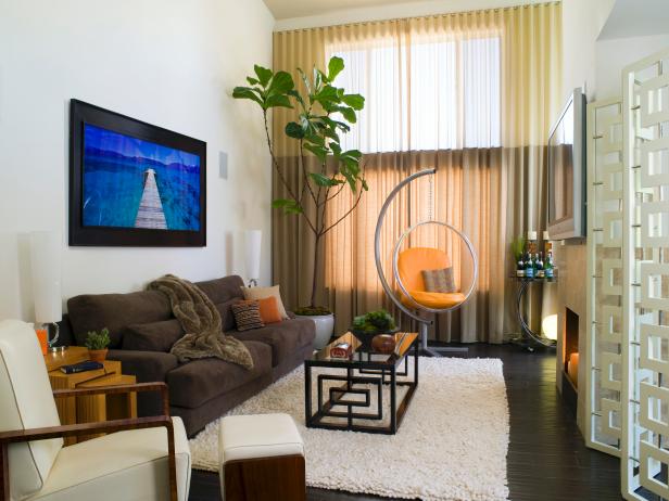 Contemporary White Living Room With Shag Area Rug Hgtv