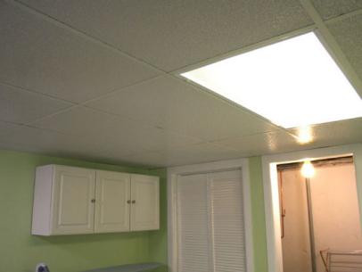 Drop Ceiling In A Basement Laundry, How To Install Light Fixture In Suspended Ceiling