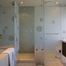 Neutral Contemporary Bathroom With Frosted Glass Walls