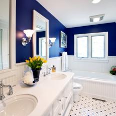 Elegant White and Blue Master Bathroom 