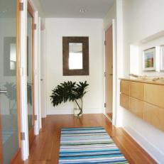 Contemporary Foyer With Blue Striped Rug