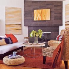 Neutral Contemporary Living Room With Orange Rug