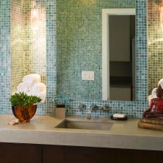 Contemporary Bathroom With Aqua Tile Backsplash