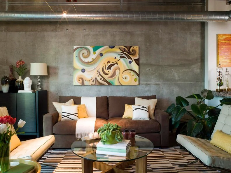 Loft Living Room With Brown Sofa