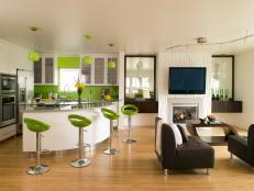 Chartreuse Bar Stools, Wall Paint and Pendant Lights