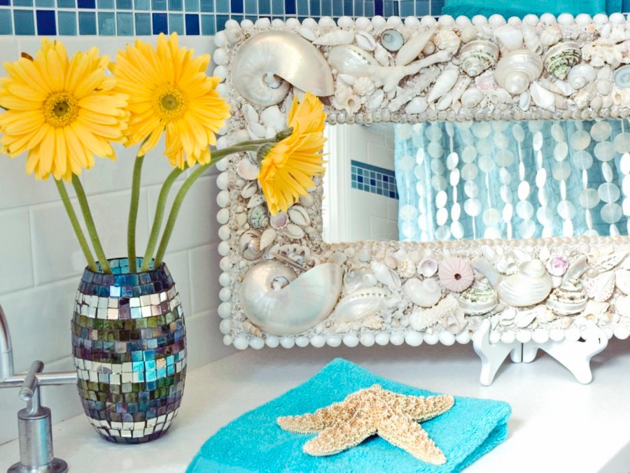 seashell mirror bathroom decor