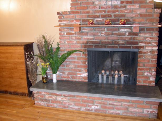 Carter builds a new concrete hearth to update an old 1950s fireplace.