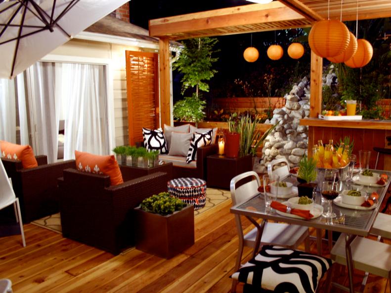 Outdoor Living Area with Orange Accents