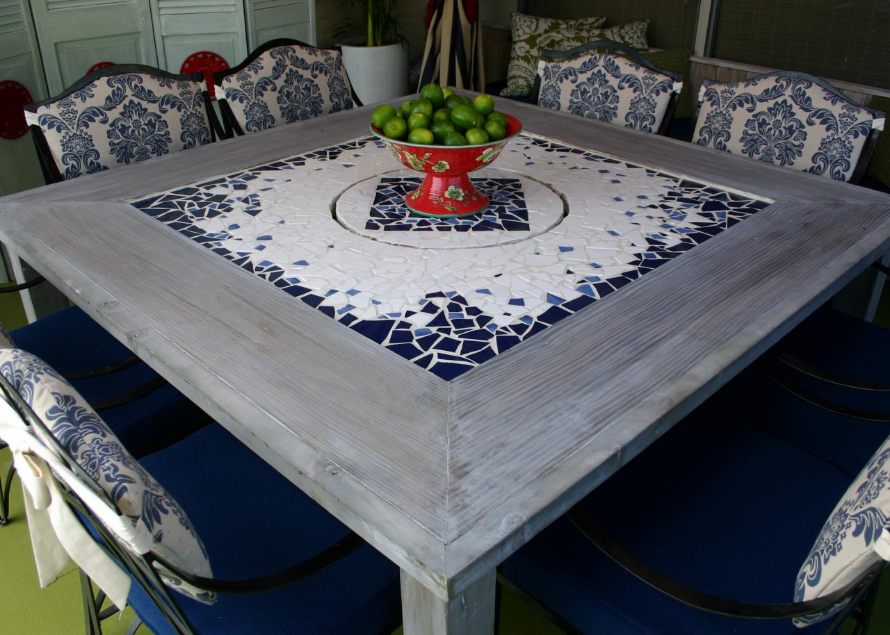 Mosaic Dining Table With Built In Lazy, Best Lazy Susan For Dining Table