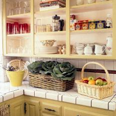 Yellow Cottage Kitchen Open Shelves