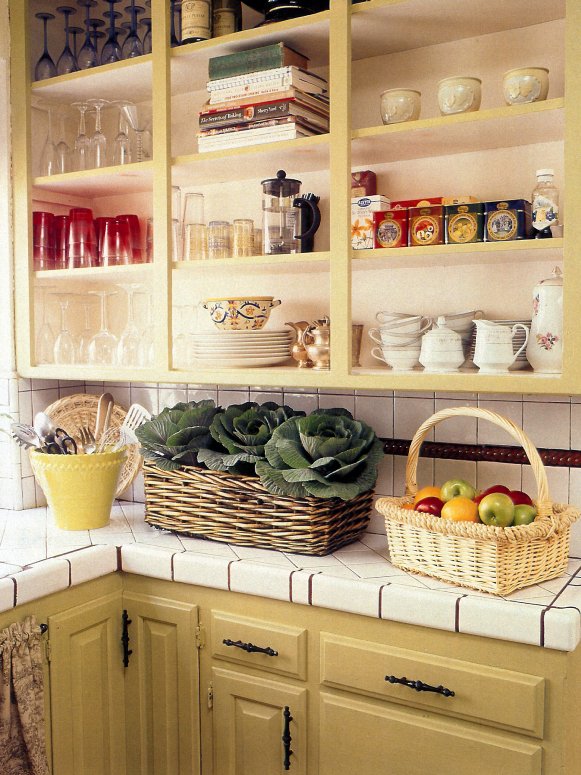 Yellow Kitchen Open Shelves