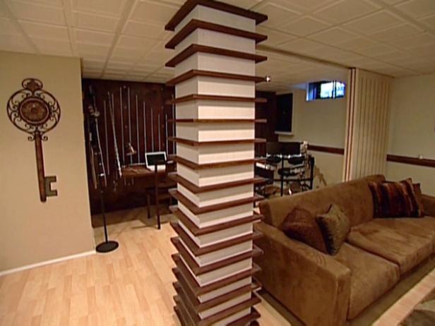 Wood Column Wrapped With Shelves | HGTV