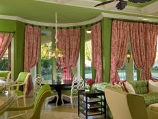 Bright Green and Pink Open-Concept Great Room