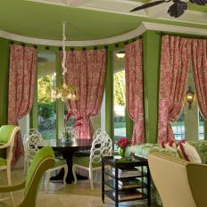 Bright Green and Pink Open-Concept Great Room