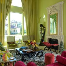 Chartreuse Living Room With Traditional Charm