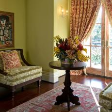 Elegant Sitting Room With Custom Ikat Draperies