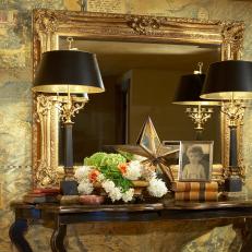 Formal Hall With Antique Map Wallpaper and Gold Mirror 