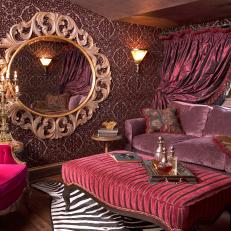 Pink Sitting Room with Large Ornate Mirror