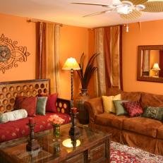 Exotic Orange Living Room With Indian-Inspired Daybed