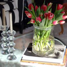 Living Room Glass Coffee Table With Tulips