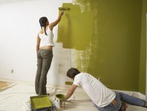 Wall Space Painted Green with a Roller Brush