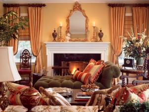 multiple fabrics create traditional living room