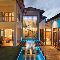 Contemporary Backyard With Water Feature