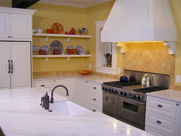 Tuscan Yellow Kitchen With White Cabinetry | HGTV