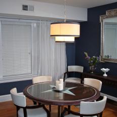 Navy Dining Room With Glass-Topped Table 