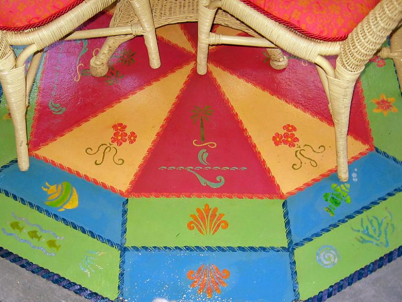 Colorful Stenciled Patio Floor