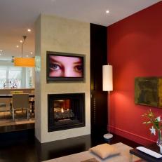 Red Modern Living Room With Fireplace