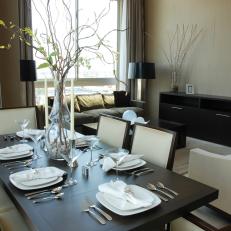 Brown Contemporary Dining Room With Silver Accents