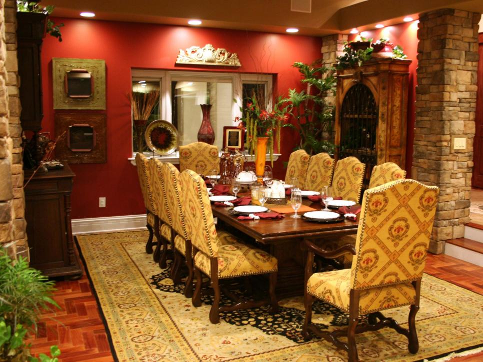 Red Dining Room With Old World Style, Old World Style Dining Room Furniture