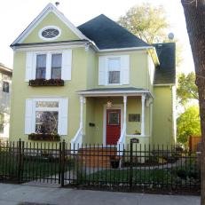 Yellow Victorian Home Exterior With Red Front Door