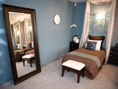 Blue, Contemporary Bedroom With Twin Bed and Mirror
