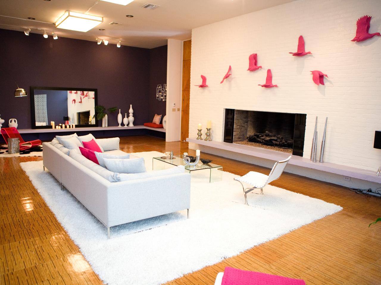 White Living Room With Pops Of Pink HGTV