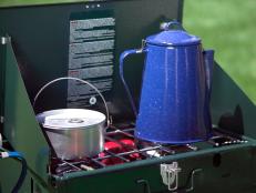 Camp Stove with Blue Pitcher 