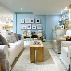 Blue Family Room With Slipcovered Furniture