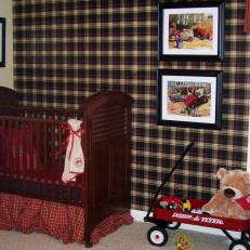 Traditional Plaid Nursery With Red Wagon
