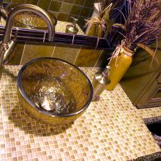 Glass Vessel Bathroom Sink and Tiled Countertop