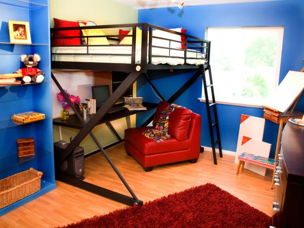 Blue Bedroom WIth Contemporary Bunk Bed 