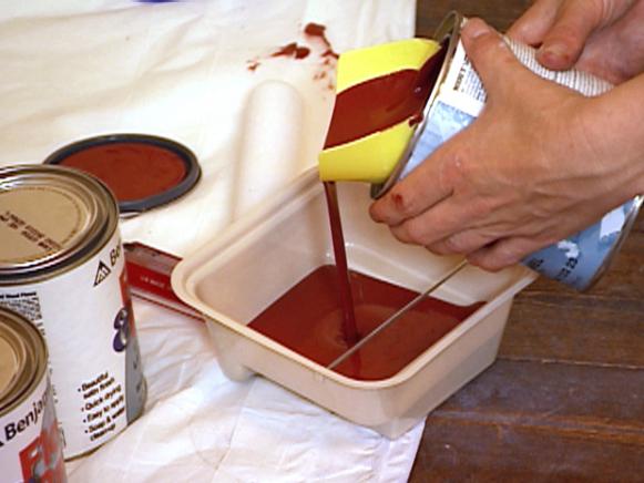 Red Paint Pouring into Container