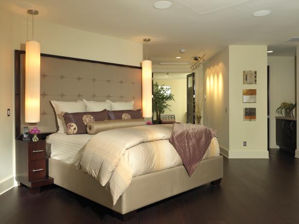 Neutral Contemporary Bedroom with Purple Asian Inspired 